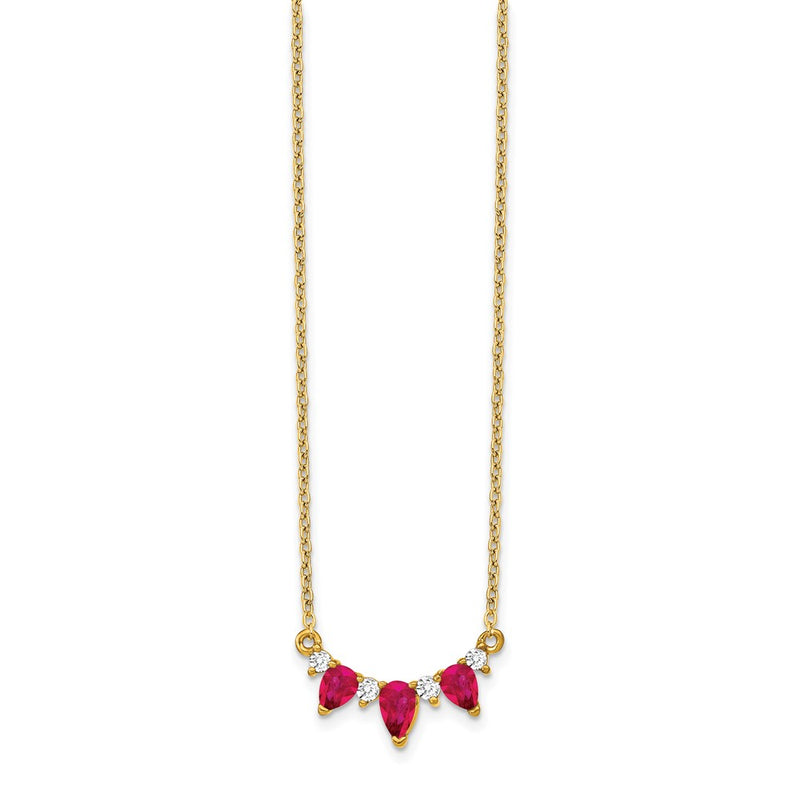 14K Yellow Gold Ruby and Real Diamond 18 inch Necklace