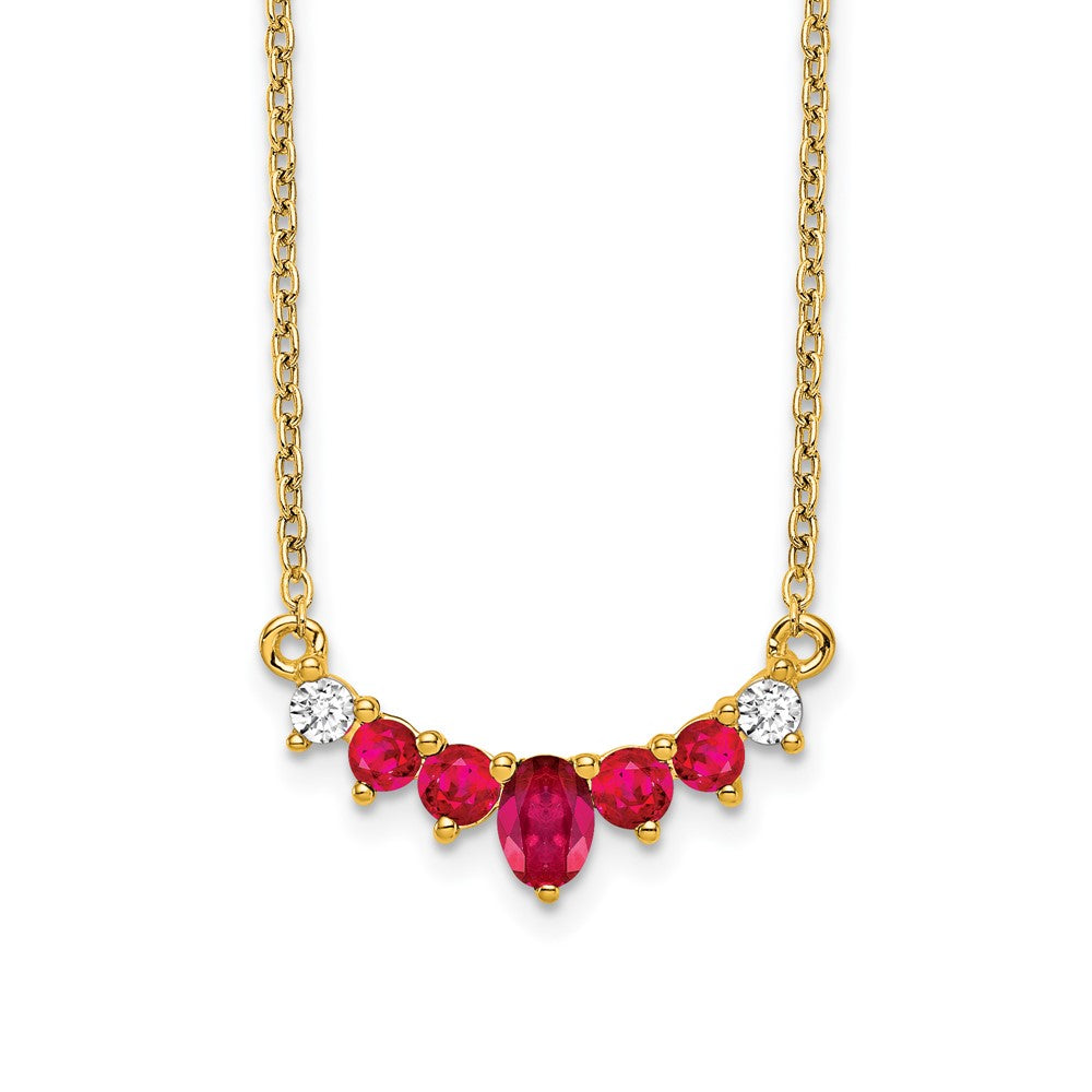 14K Yellow Gold Ruby and Real Diamond 18 inch Necklace
