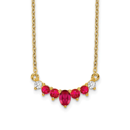 14K Yellow Gold Ruby and Real Diamond 18 inch Necklace