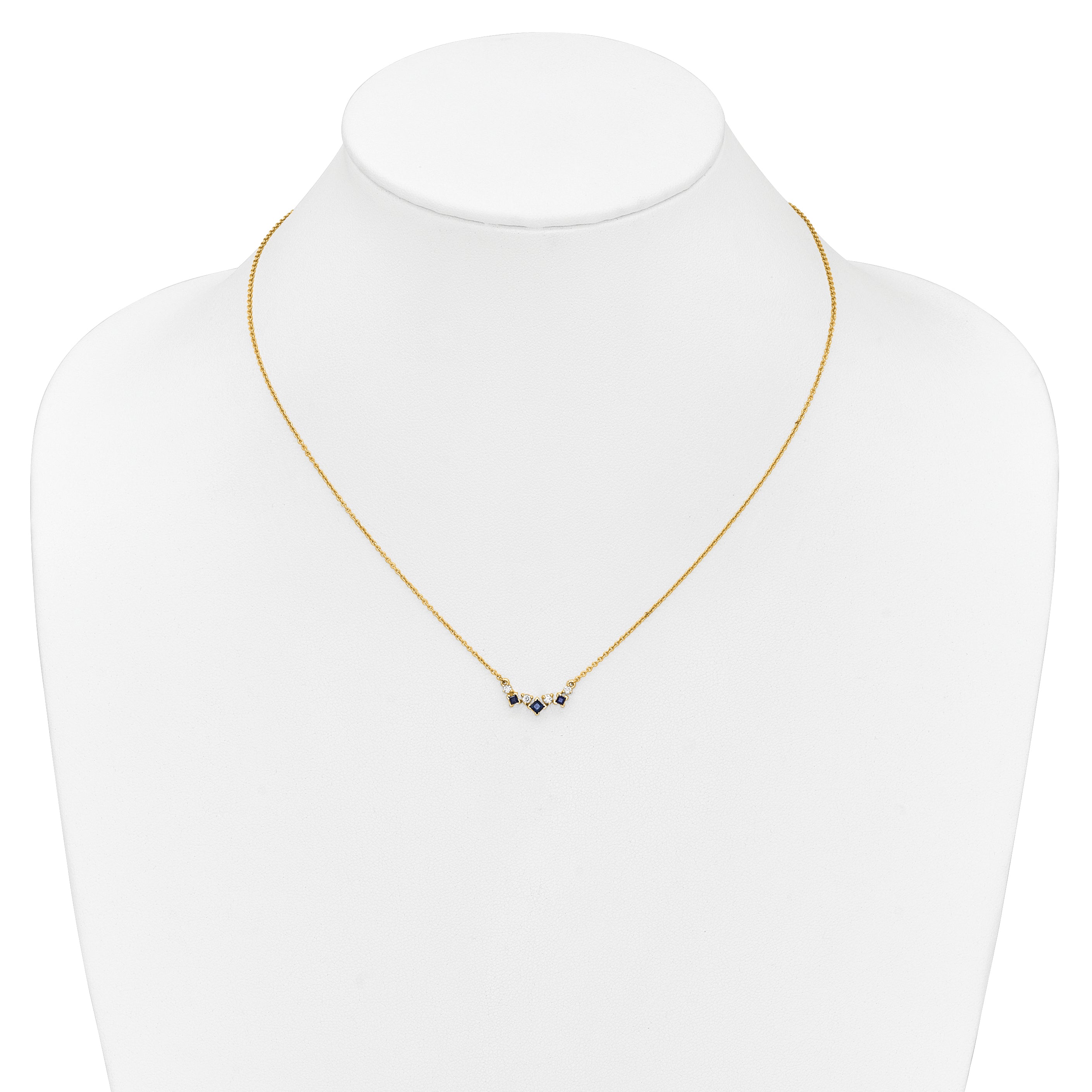 14K Yellow Gold Sapphire and Real Diamond 18 inch Necklace