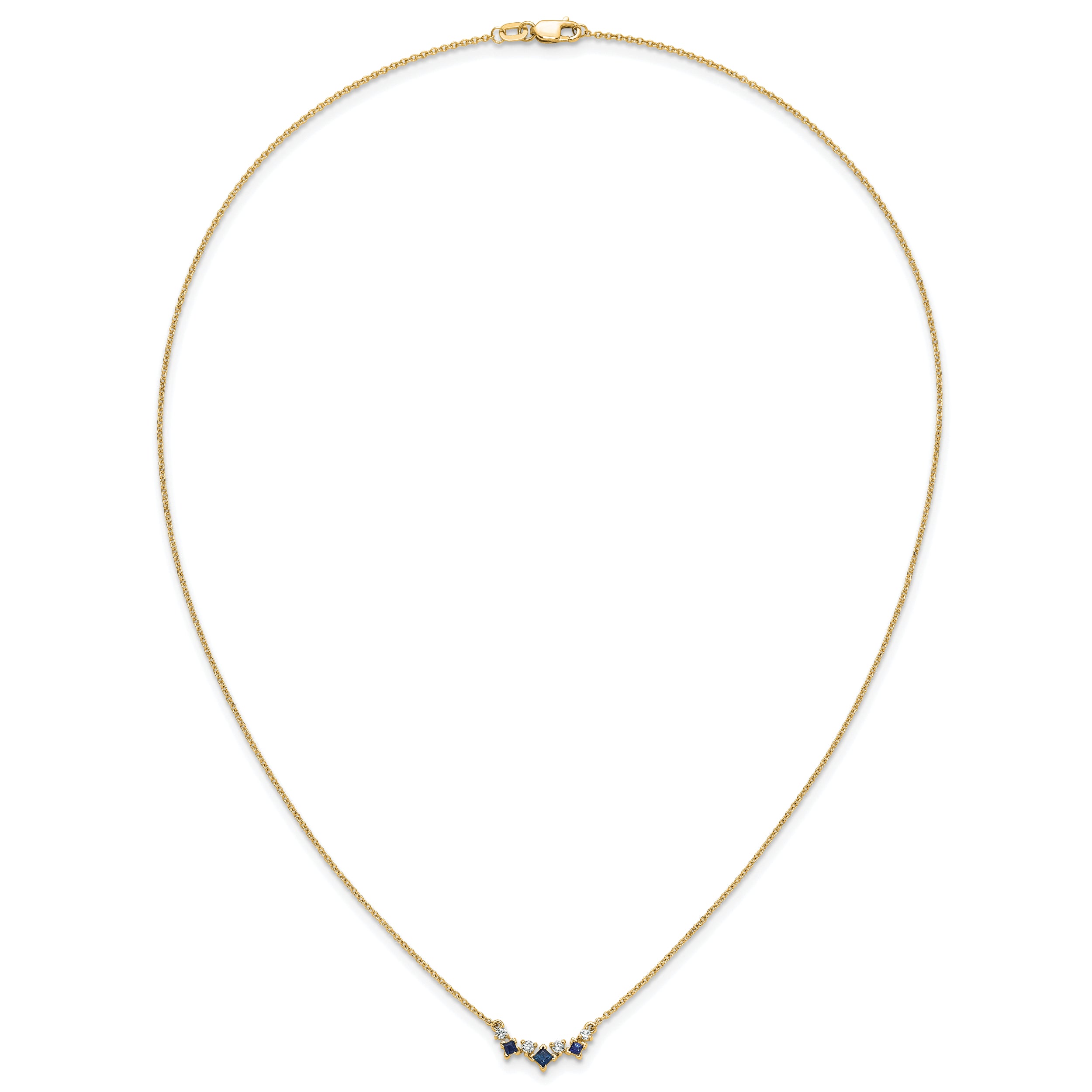 14K Yellow Gold Sapphire and Real Diamond 18 inch Necklace