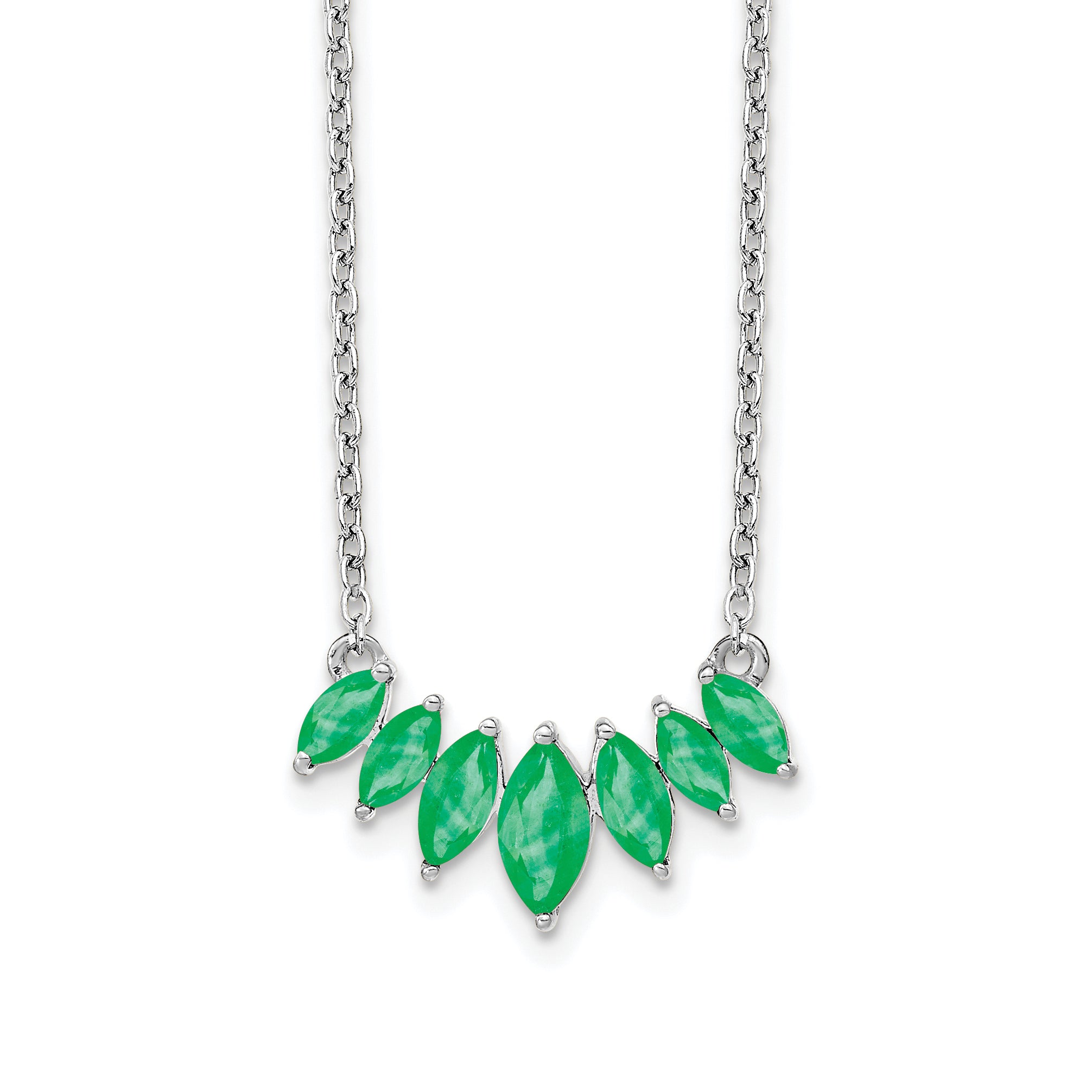 14k White Gold Marquise Emerald 18 inch Necklace