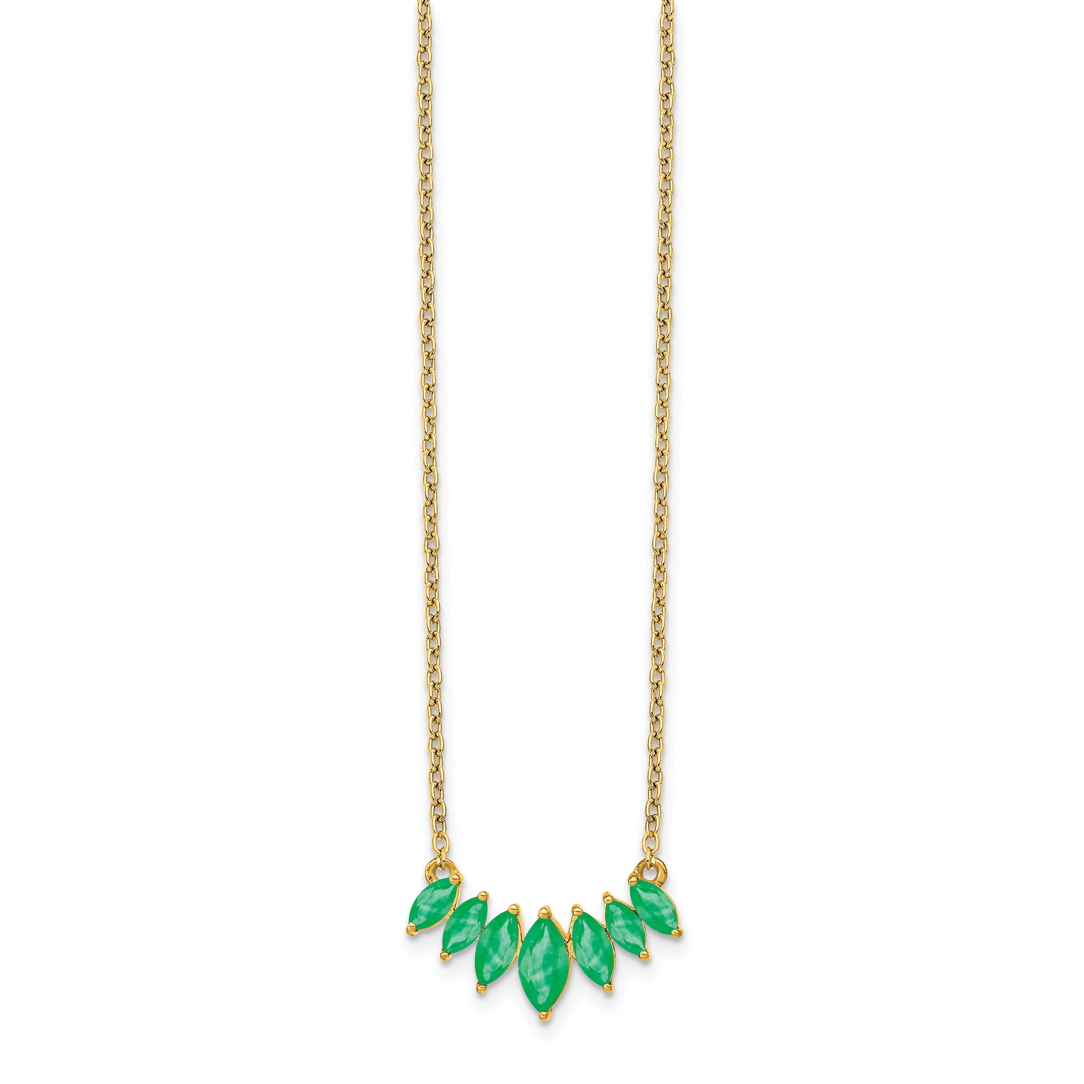 14K Yellow Gold Marquise Emerald 18 inch Necklace