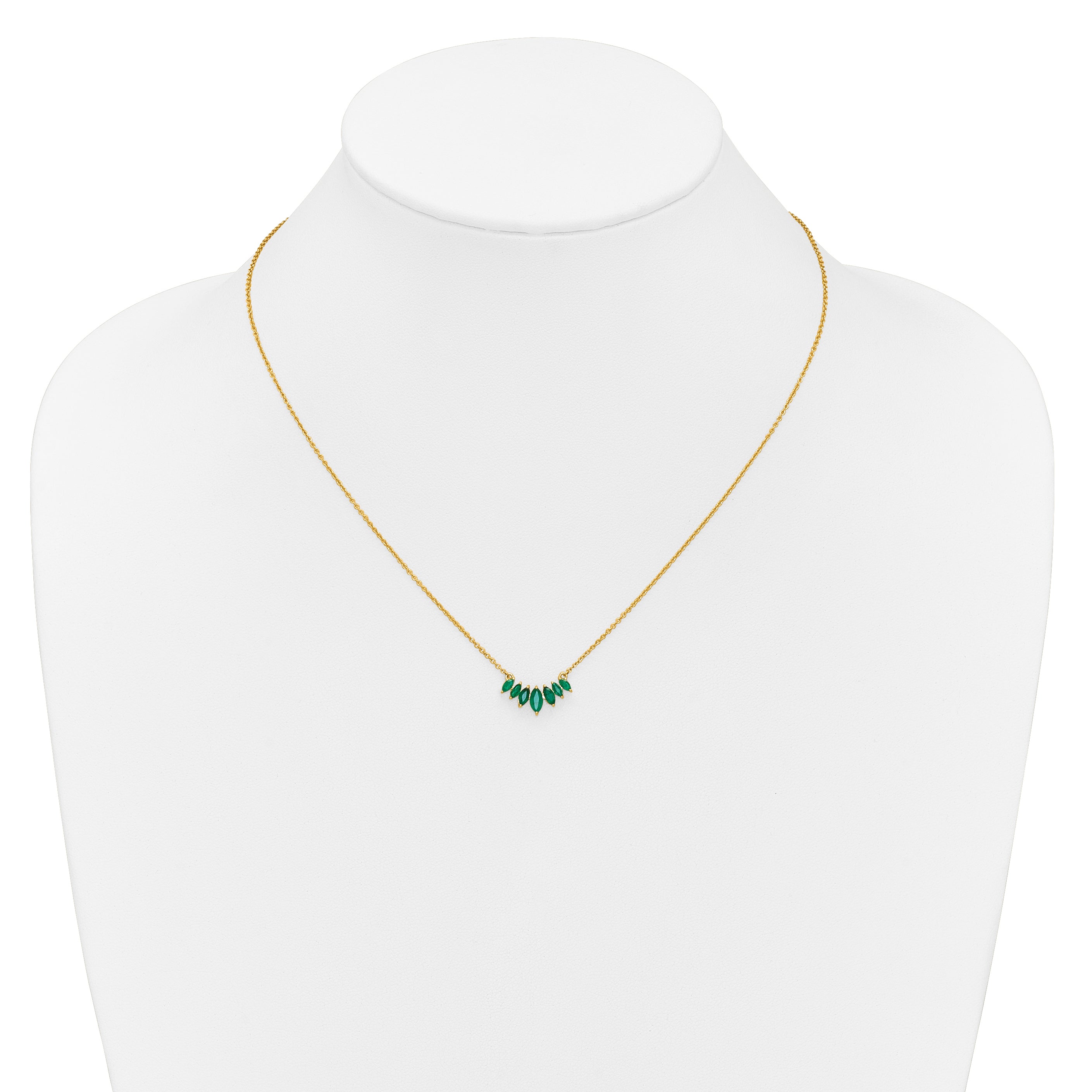 14K Yellow Gold Marquise Emerald 18 inch Necklace
