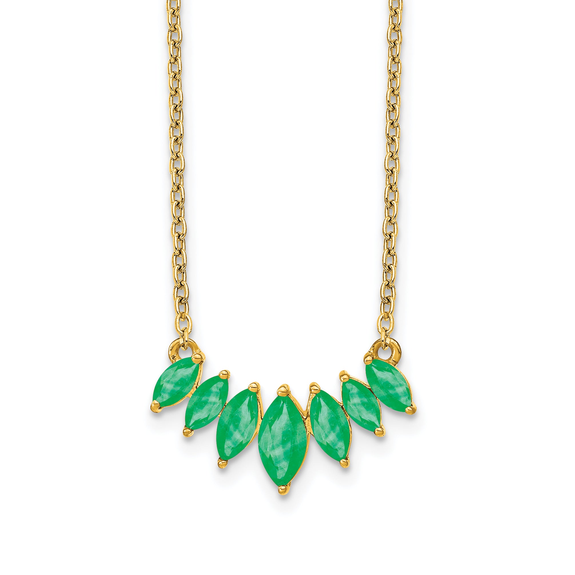 14K Yellow Gold Marquise Emerald 18 inch Necklace