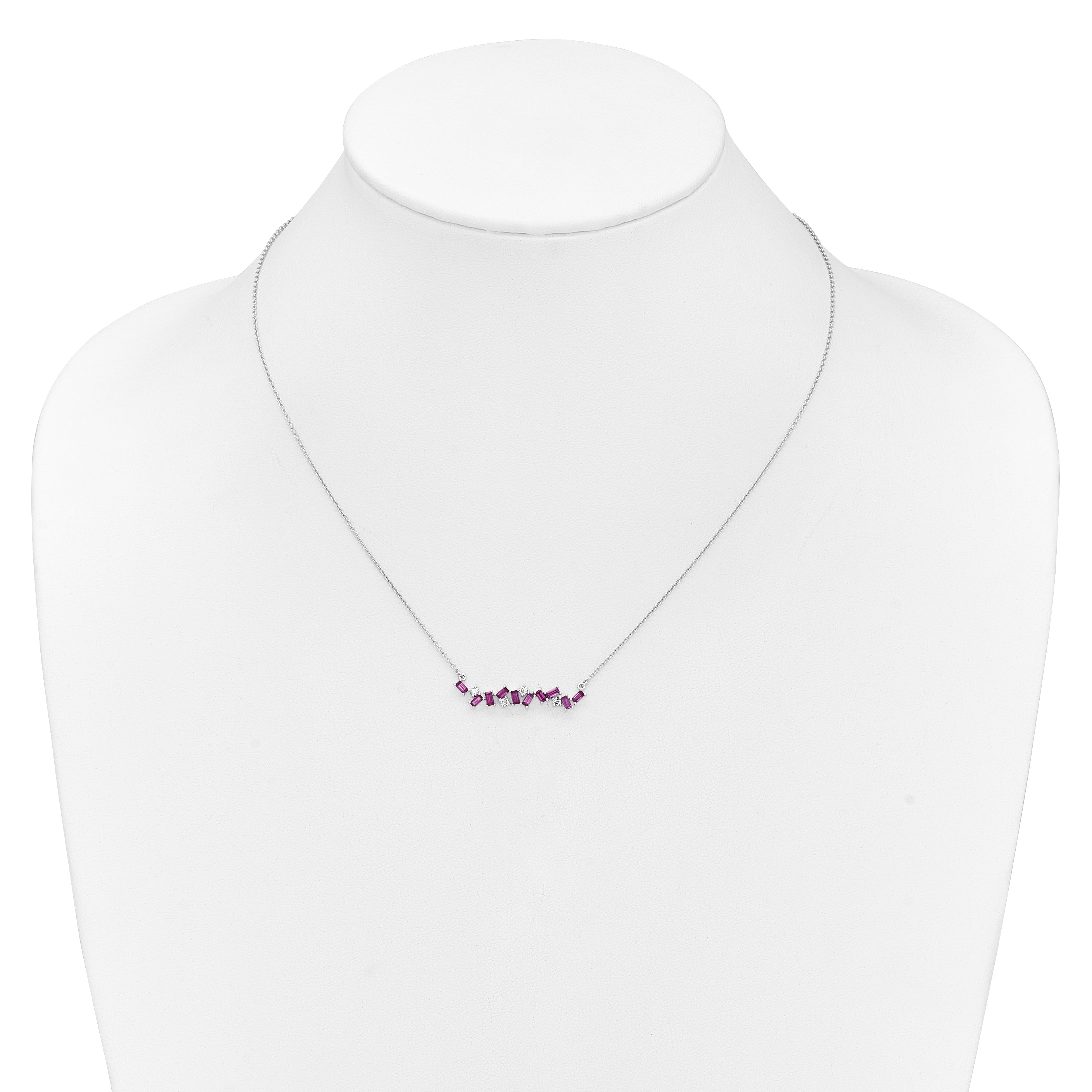 14k White Gold Ruby and Real Diamond 18 in. Bar Necklace
