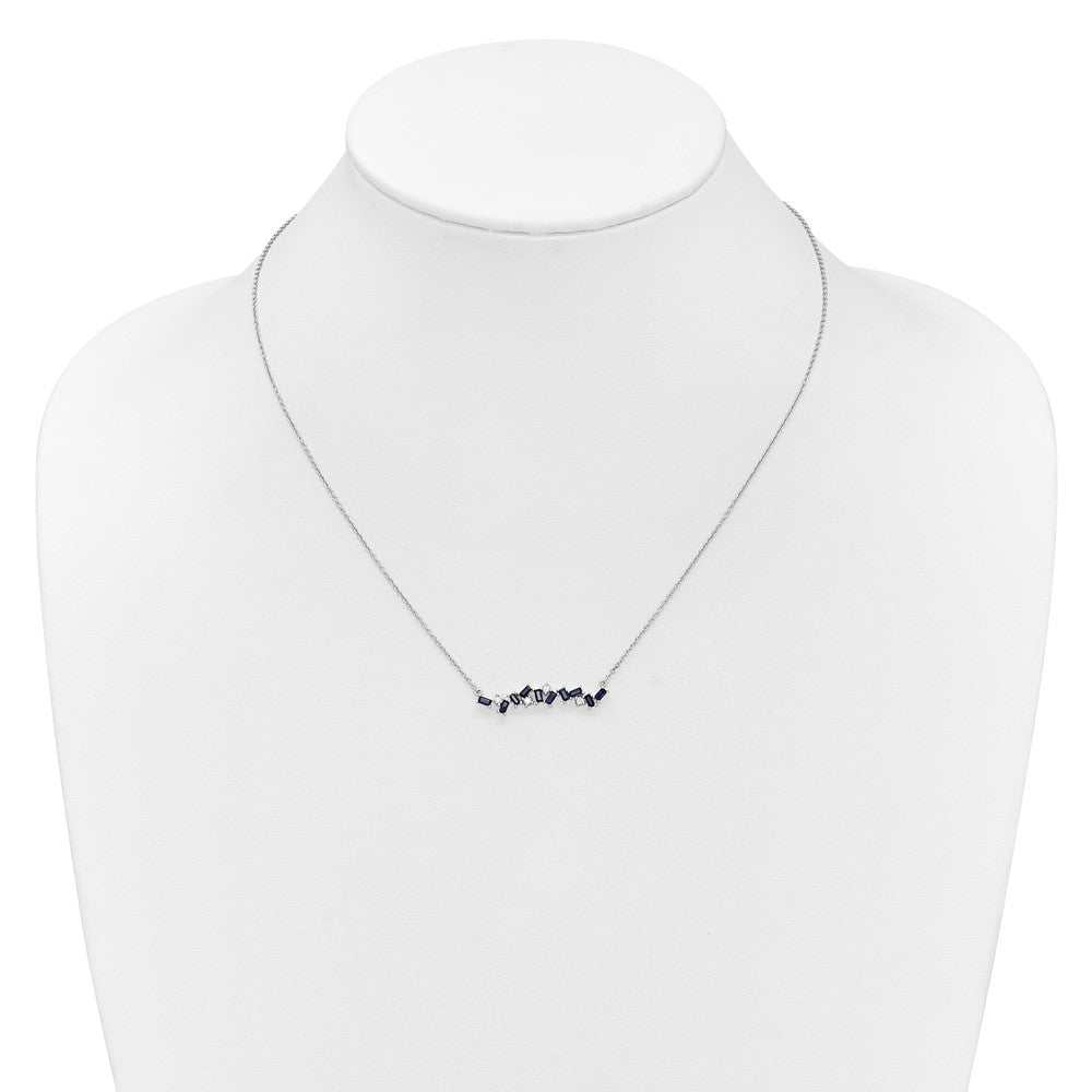 14k White Gold Sapphire and Real Diamond 18 in. Bar Necklace