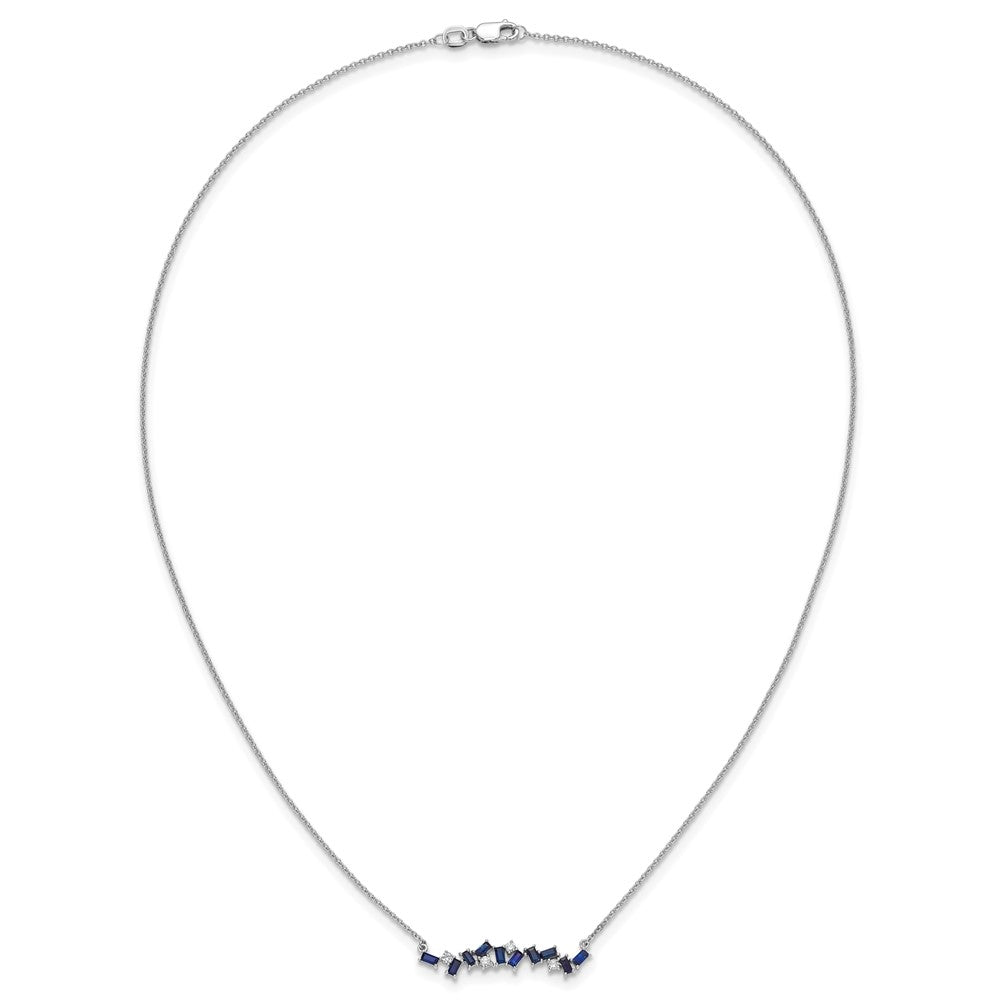14k White Gold Sapphire and Real Diamond 18 in. Bar Necklace