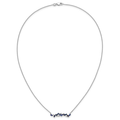 14k White Gold Sapphire and Real Diamond 18 in. Bar Necklace