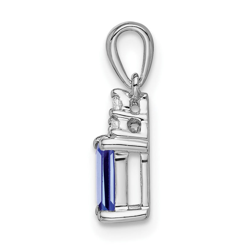 14k White Gold 14k White Gold Emerald-shape Tanzanite and Diamond Pendant