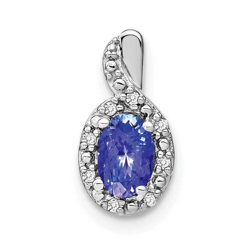 14K White Gold Oval Tanzanite And Diamond Pendant