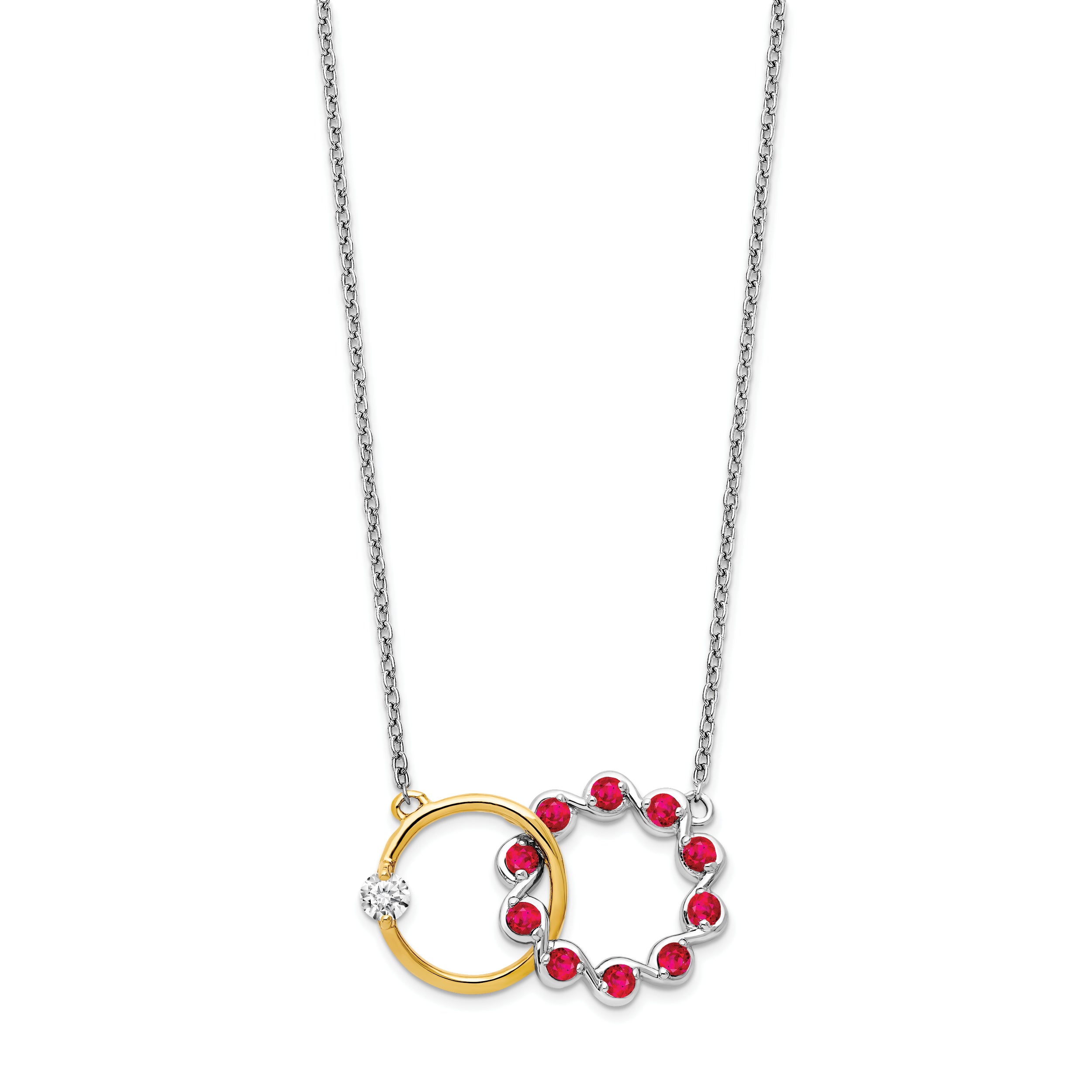 14k Two-Tone Gold Ruby and Real Diamond 18in. Circles Necklace
