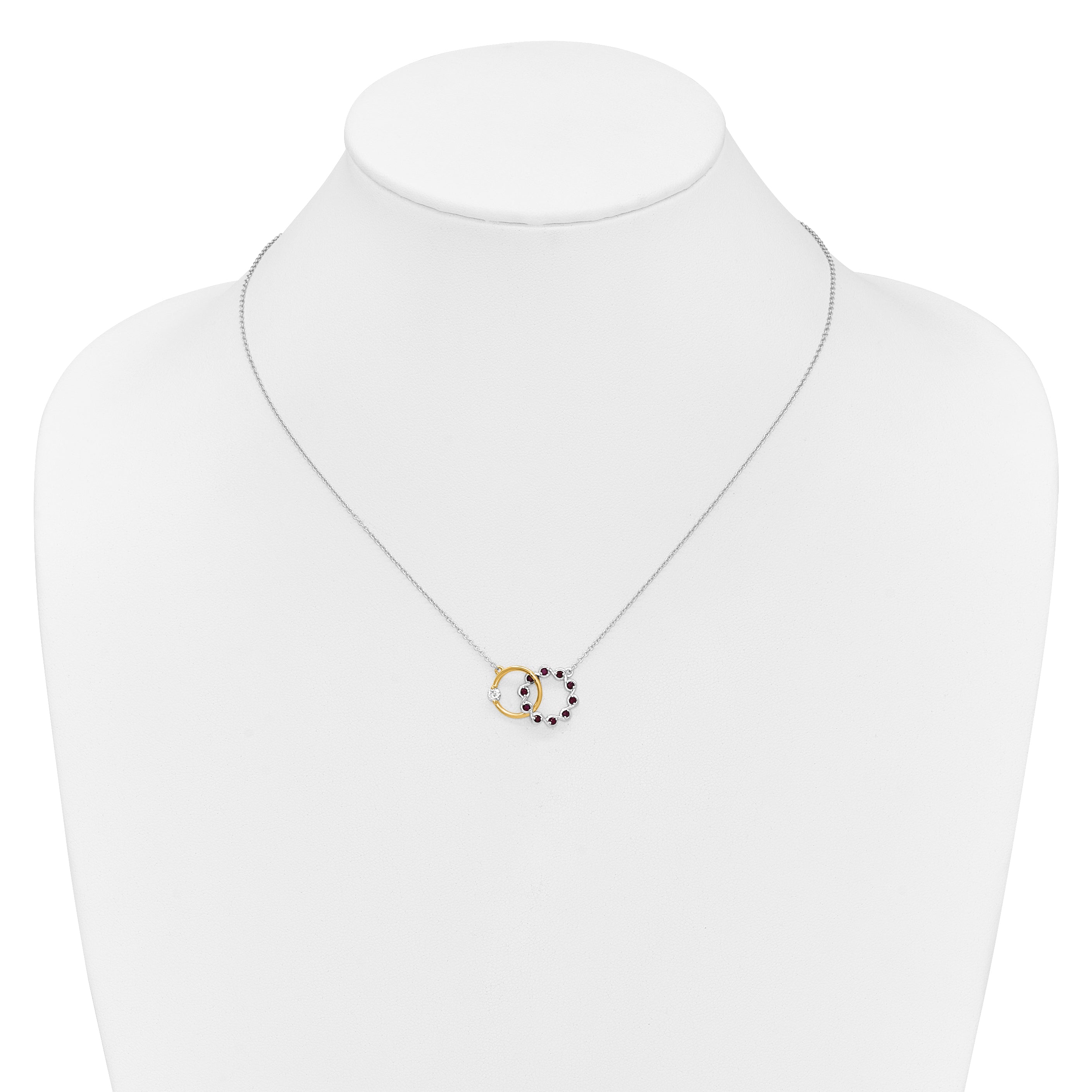 14k Two-Tone Gold Ruby and Real Diamond 18in. Circles Necklace