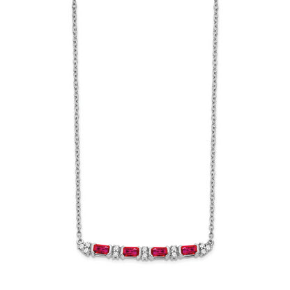 14k White Gold Ruby and Real Diamond 18in. Bar Necklace