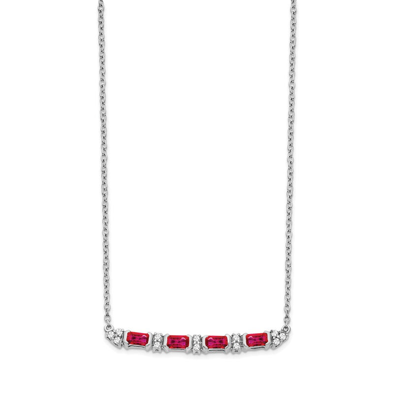 14k White Gold Ruby and Real Diamond 18in. Bar Necklace