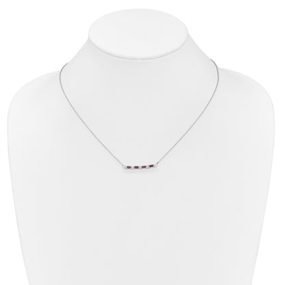 14k White Gold Ruby and Real Diamond 18in. Bar Necklace