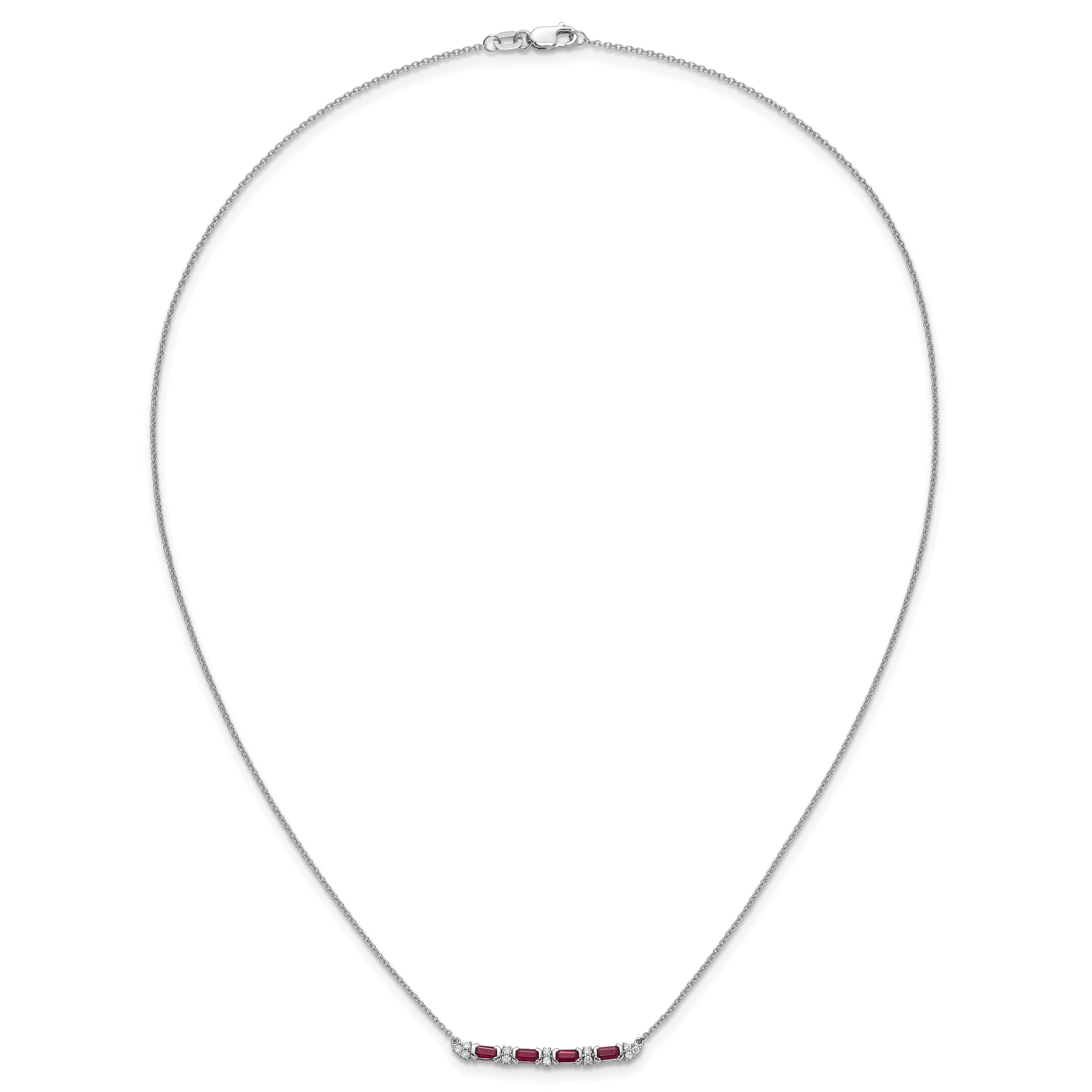 14k White Gold Ruby and Real Diamond 18in. Bar Necklace