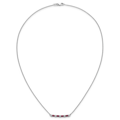 14k White Gold Ruby and Real Diamond 18in. Bar Necklace
