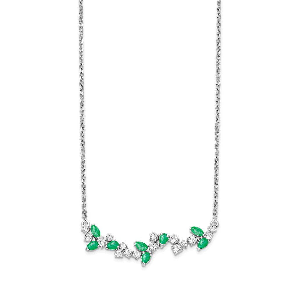 14k White Gold 3/8 Ct. Lab Grown Diamond VS/SI+ G+ and Created Emerald 18 inch Bar Necklace