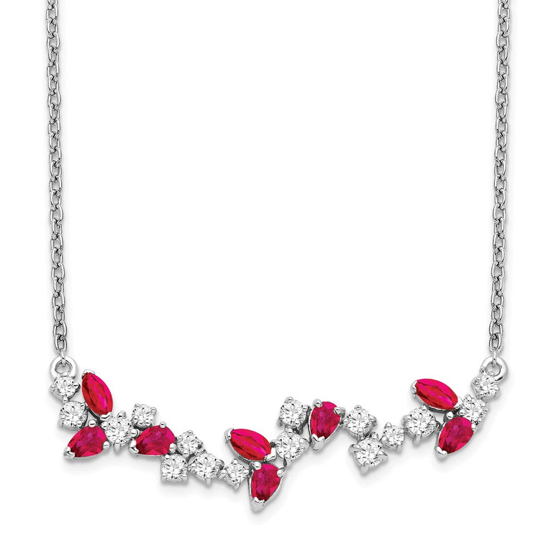 14k White Gold 3/8 Ct. Lab Grown Diamond VS/SI+ G+ and Created Ruby 18 inch Bar Necklace