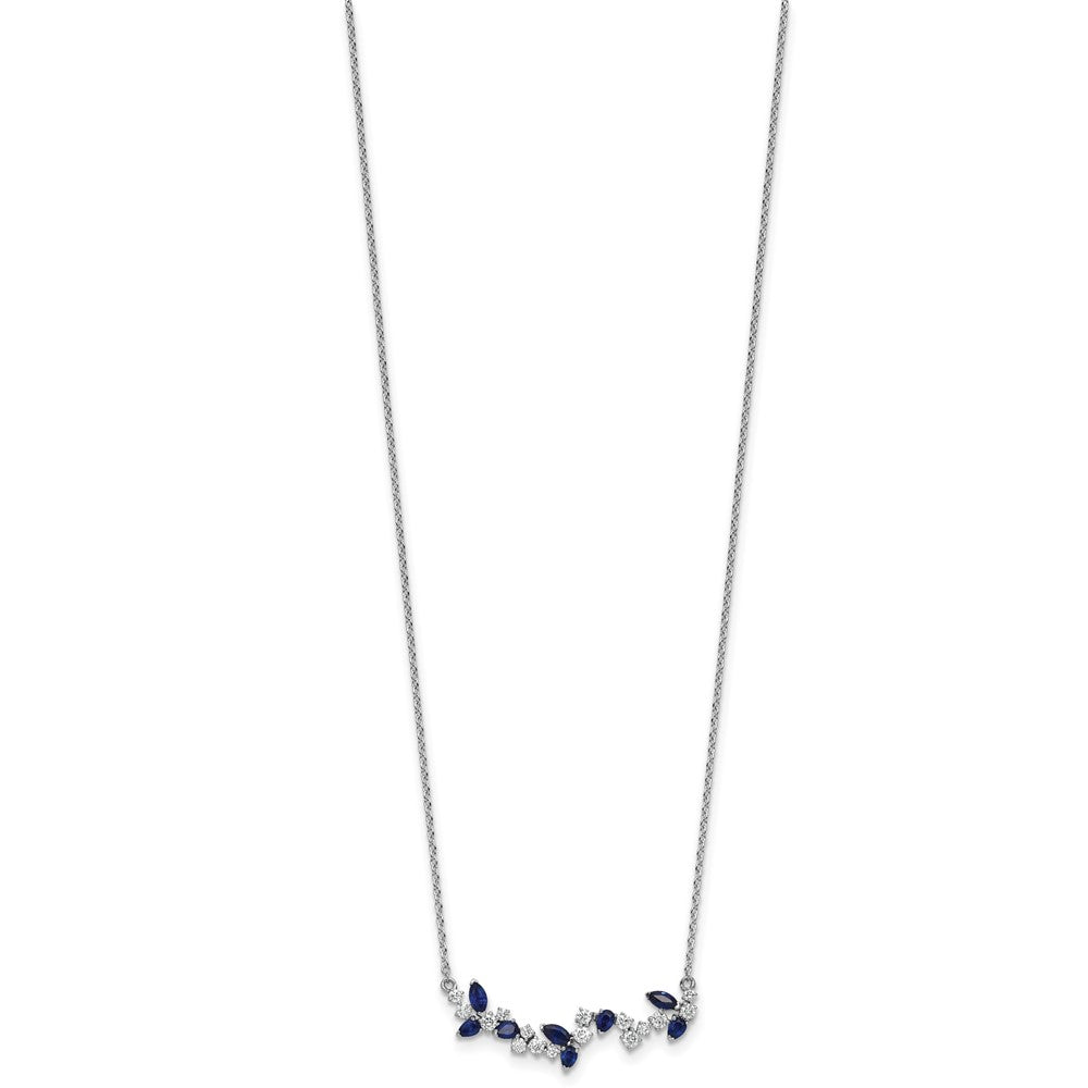 14k White Gold Sapphire and Real Diamond 18in. Floral Bar Necklace