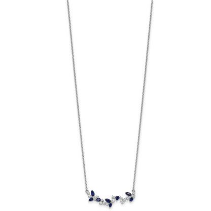 14k White Gold Sapphire and Real Diamond 18in. Floral Bar Necklace