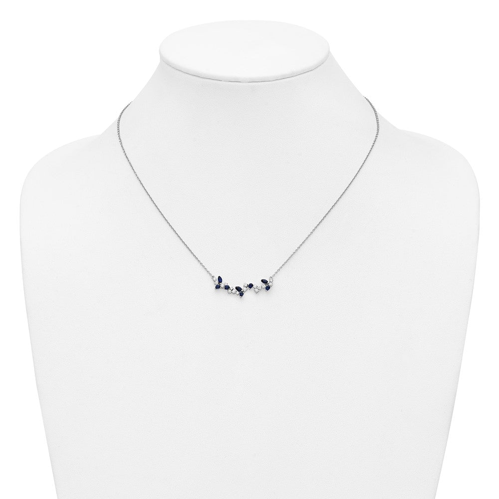 14k White Gold Sapphire and Real Diamond 18in. Floral Bar Necklace