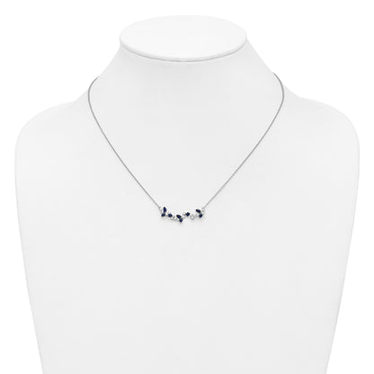 14k White Gold Sapphire and Real Diamond 18in. Floral Bar Necklace
