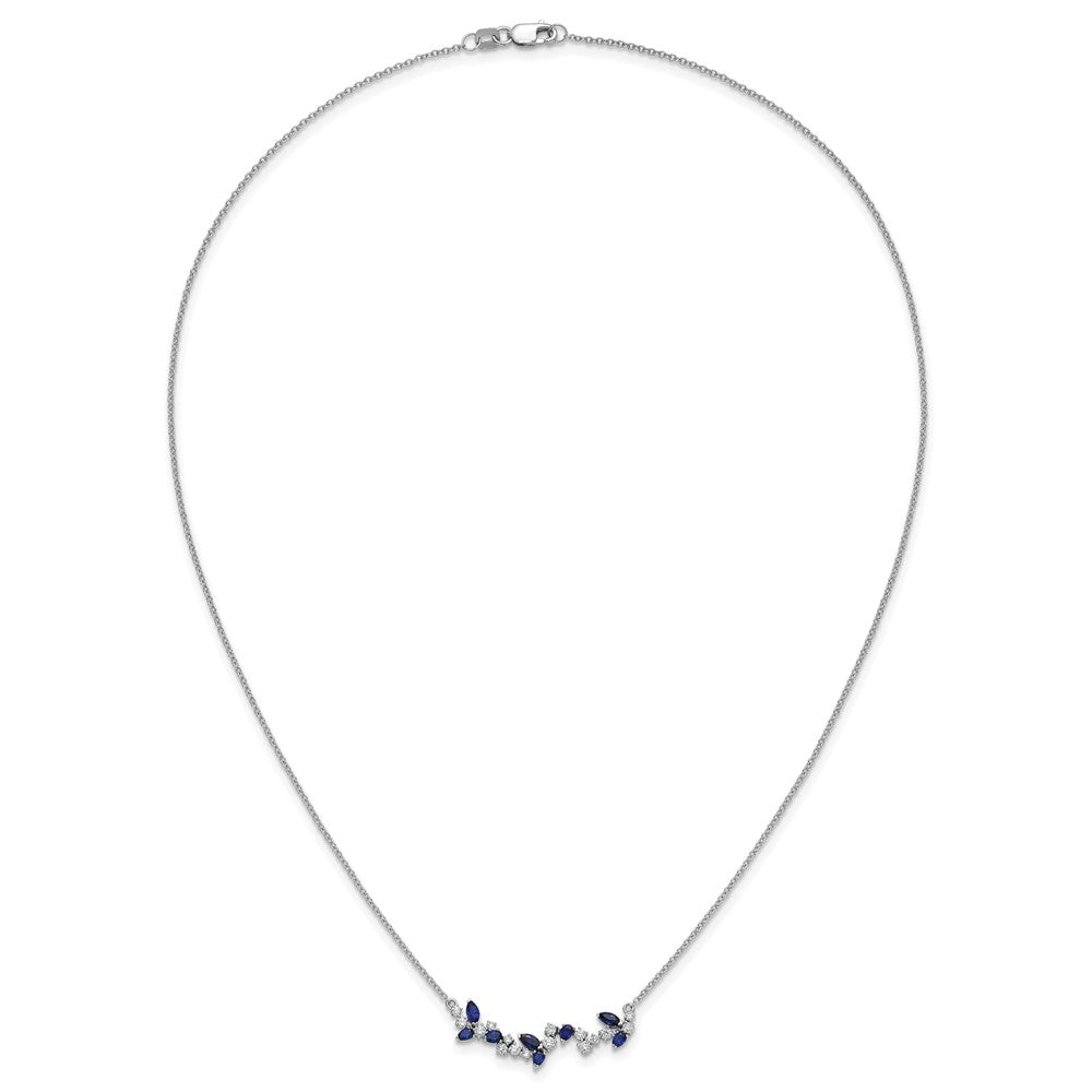 14k White Gold Sapphire and Real Diamond 18in. Floral Bar Necklace