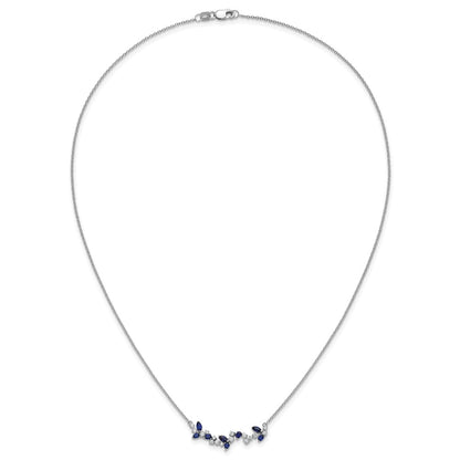 14K White Gold Lab Grown VS/SI FGH Diamond and Created Blue Sapphire Floral Bar Neck