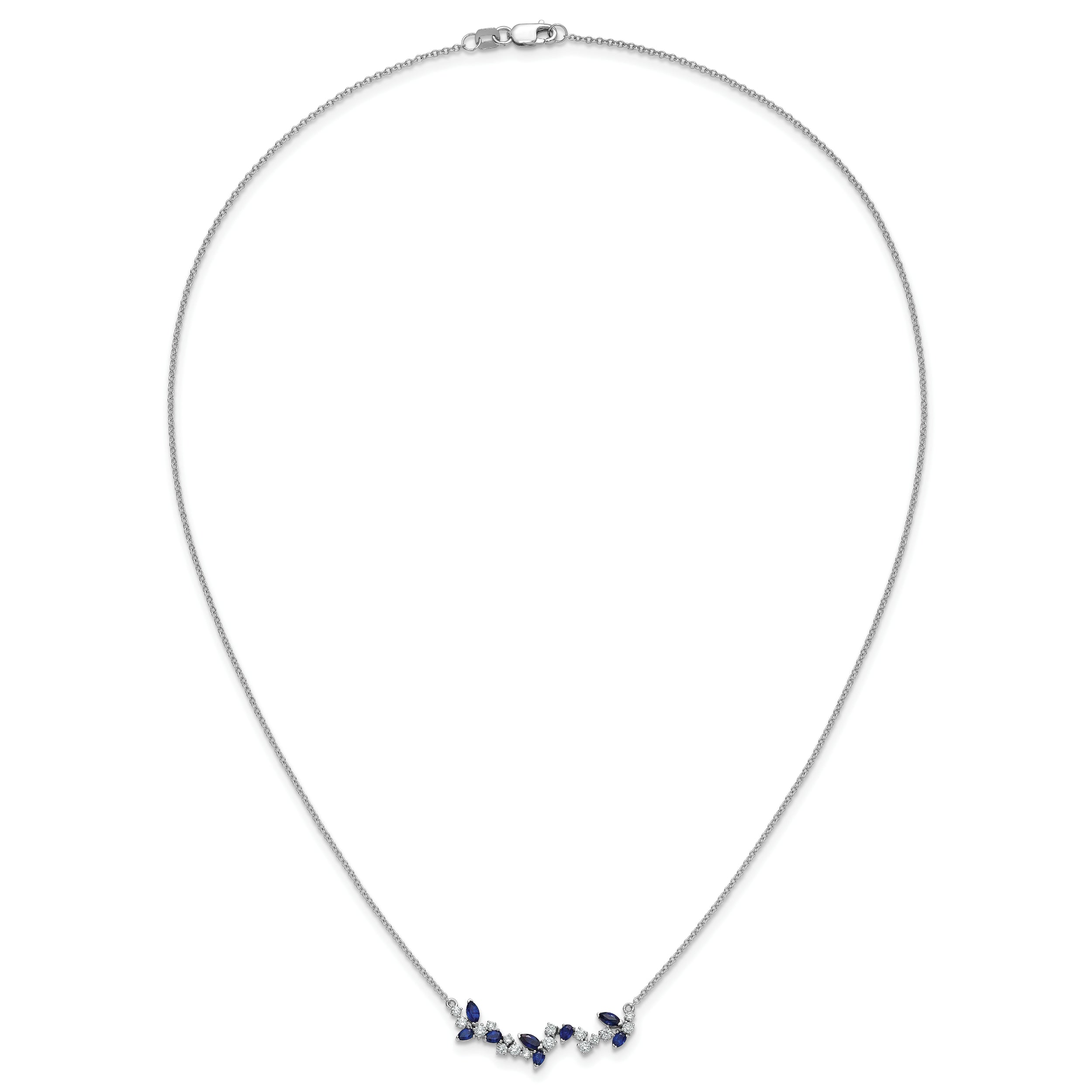 14k White Gold Sapphire and Real Diamond 18in. Floral Bar Necklace