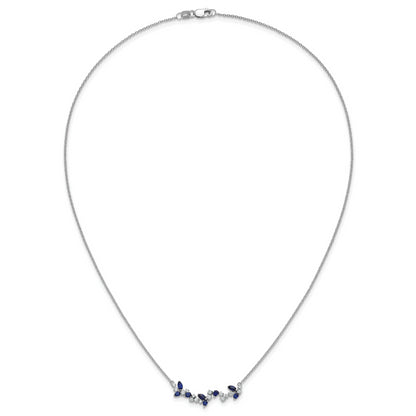 14k White Gold Sapphire and Real Diamond 18in. Floral Bar Necklace
