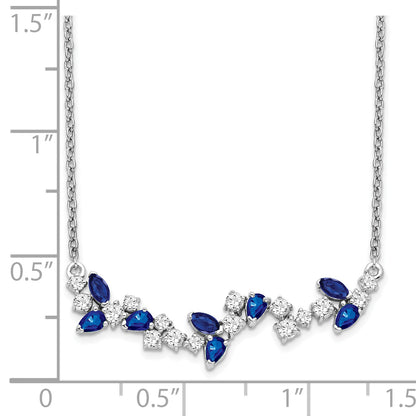 14k White Gold Sapphire and Real Diamond 18in. Floral Bar Necklace