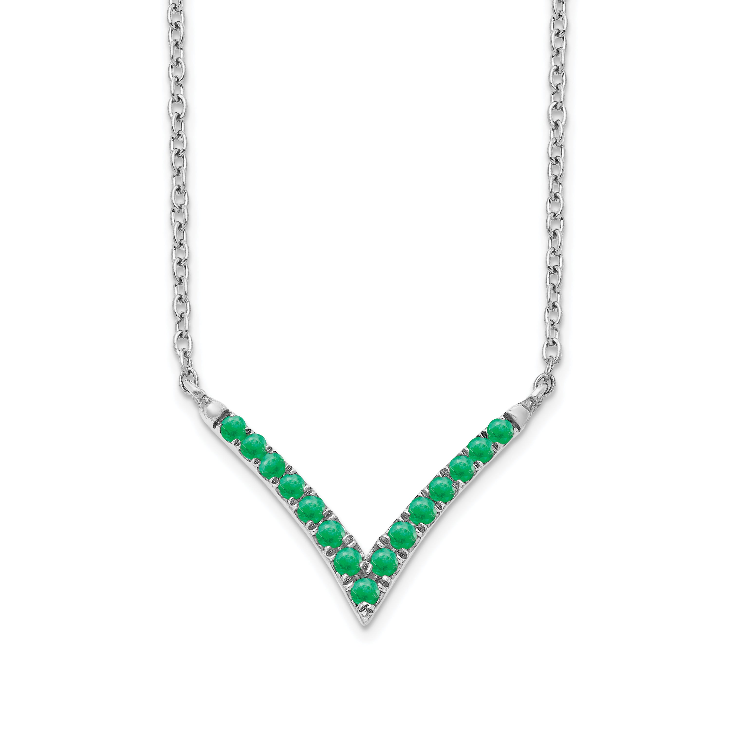 14k White Gold Emerald 18in. V-Necklace