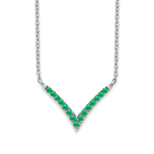 14k White Gold Emerald 18in. V-Necklace