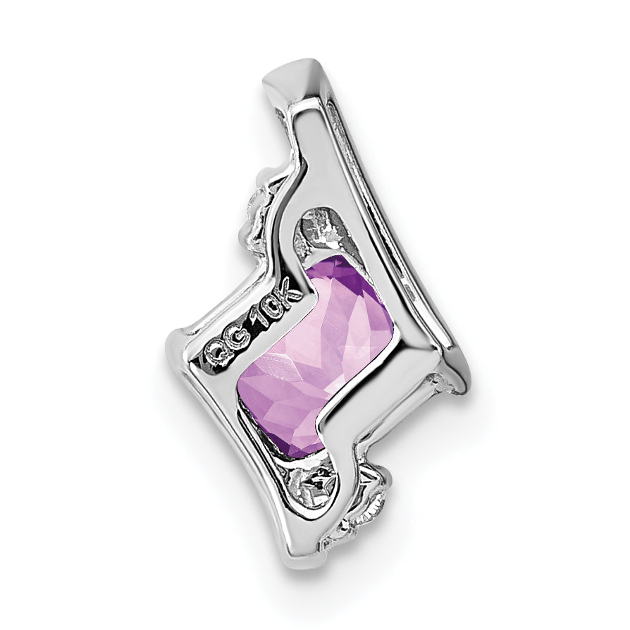 10K White Gold Cushion Amethyst And Diamond Chain Slide