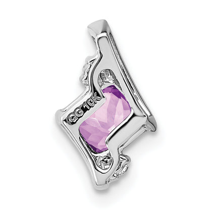 10K White Gold Cushion Amethyst And Diamond Chain Slide