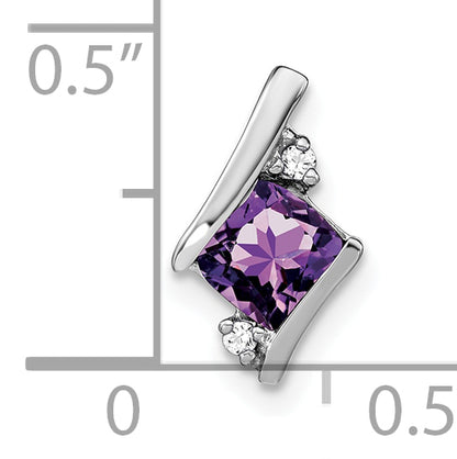10K White Gold Cushion Amethyst And Diamond Chain Slide