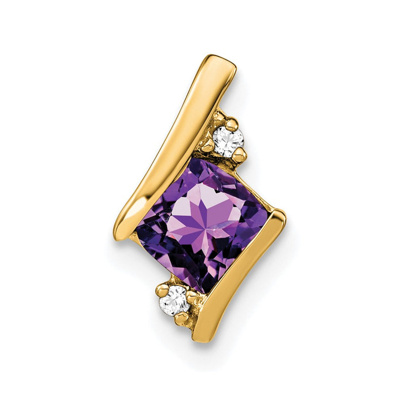 10K Yellow Gold Cushion Amethyst And Diamond Chain Slide