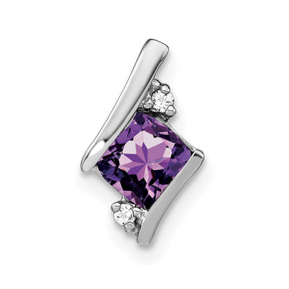 14K White Gold Cushion Amethyst and Diamond Chain Slide