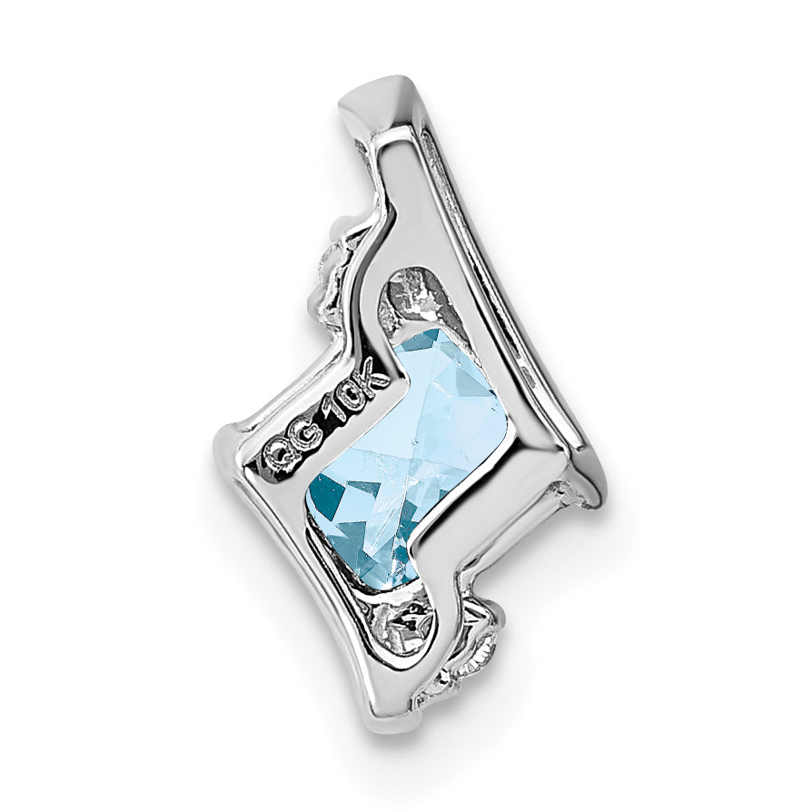 10K White Gold Cushion Aquamarine And Diamond Chain Slide