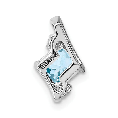 10K White Gold Cushion Aquamarine And Diamond Chain Slide