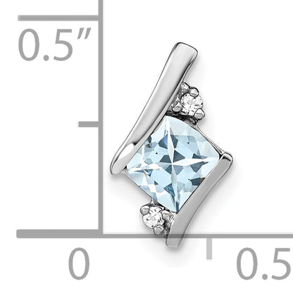 10K White Gold Cushion Aquamarine And Diamond Chain Slide