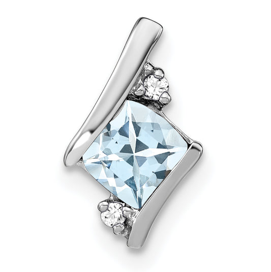 10K White Gold Cushion Aquamarine And Diamond Chain Slide