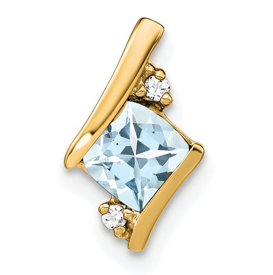 10K Yellow Gold Cushion Aquamarine And Diamond Chain Slide