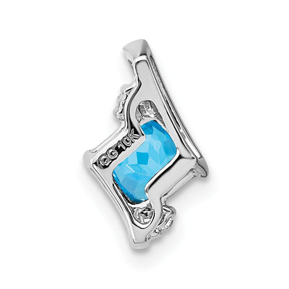 10K White Gold Cushion Blue Topaz And Diamond Chain Slide