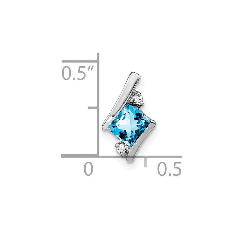 10K White Gold Cushion Blue Topaz And Diamond Chain Slide