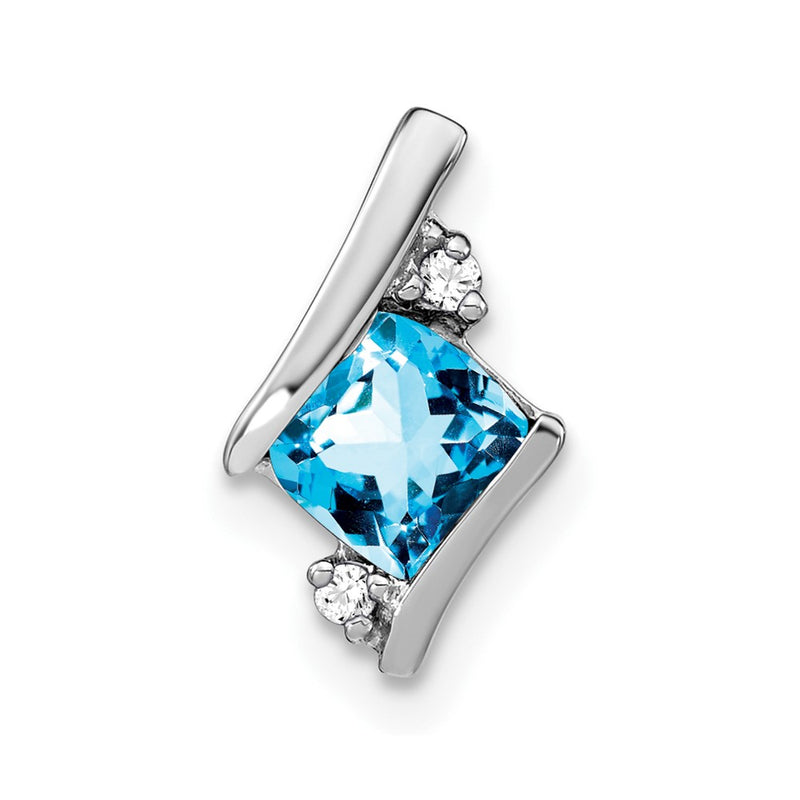 10K White Gold Cushion Blue Topaz And Diamond Chain Slide