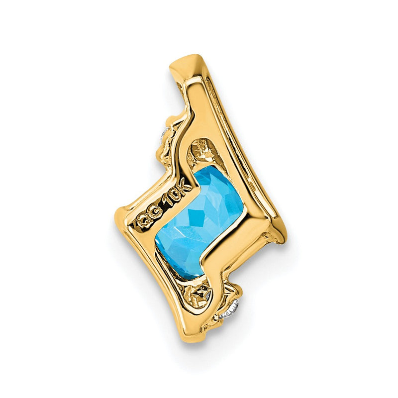 10K Yellow Gold Cushion Blue Topaz And Diamond Chain Slide
