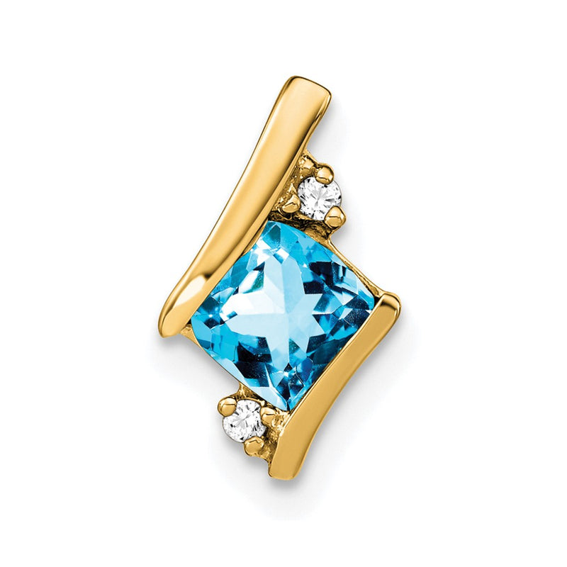 10K Yellow Gold Cushion Blue Topaz And Diamond Chain Slide